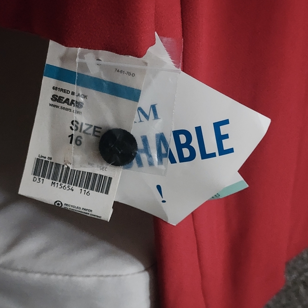 J. Taylor Red Sheath Dress W Black Velvet Collar & Buttons Long Sleeve Sz 16 NWT - Picture 11 of 11